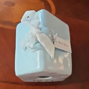 NWT Rae Dunn Baby Blue Birdhouse With Black Lettering