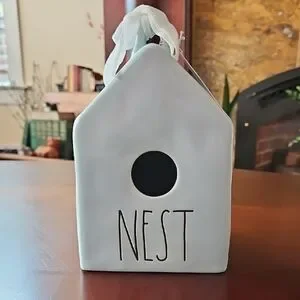NWT Rae Dunn Baby Blue Birdhouse with Black Lettering