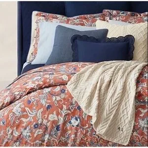 NWT Ralph Lauren-Home- King Mirabelle Duvet Cover Floral Terracotta Blue