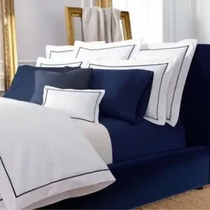 NWT Ralph Lauren Organic Palmer Percale Navy Blue White King Flat Sheet Bedding