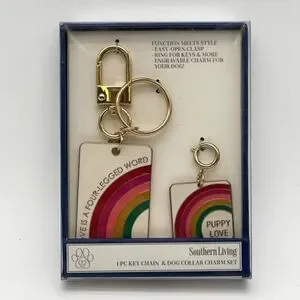NWT Southern Living Key Chain and Dog Collar Charm Set Rainbow Pet Owner Gift