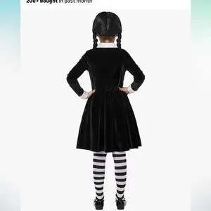 NWT Spooktacular Girls Black Skater Dress Halloween Costume Goth Wig Socks