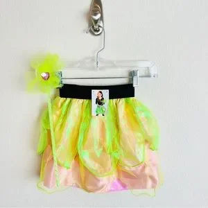 NWT Tinkerbell Fairy Layered Tutu Skirt & Wand Halloween Costume Set