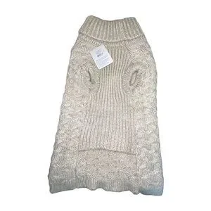 NWT Top Paw Thick Tan Metallic Floral Turtleneck Cable Sweater Winter Dog Large