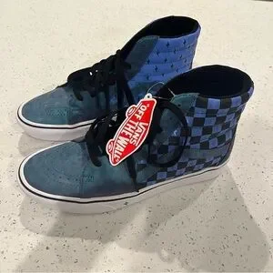 NWT Vans X Harry Potter Comfycush SK8-HI Top Lightning Blue Checker Womens 9.5