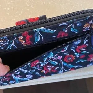 NWT Vera Bradley RFID Turn Lock Wallet. Approx 5”x7”. Black With Red Flowers