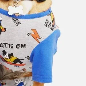 NWT Youly Skater Graphic Dog Pajamas Blue Grey XS