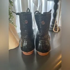 Ocean + Coast Black Glittery Waterproof Duck Boots Size 8