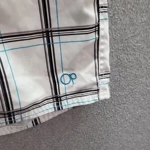 Ocean Pacific Men Swimwear Small Plaid Trunks Pockets Drawstring 10" Inseam