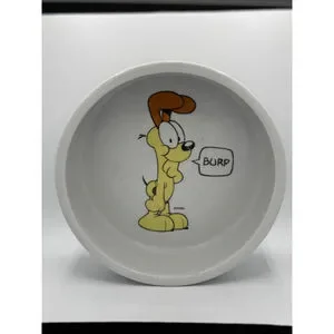 Odie "My Bowl" Dog Food Dish White Ceramic 7.75" Round Burp Garfield Comic