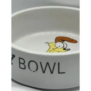 Odie "My Bowl" Dog Food Dish White Ceramic 7.75" Round Burp Garfield Comic