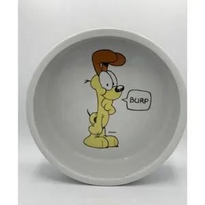 Odie "My Bowl" Dog Food Dish White Ceramic 7.75" Round Burp Garfield Comic