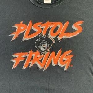 Oklahoma State Cowboys Shirt Mens Extra Large Black Orange Pistols Firing OSU