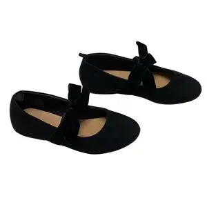 Old Navy Black Kids Faux Suede Dress Shoes With Velvet Bow Straps Girls 11T