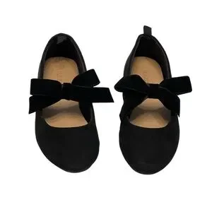 Old Navy Black Kids Faux Suede Dress Shoes with Velvet Bow Straps Girls 11T