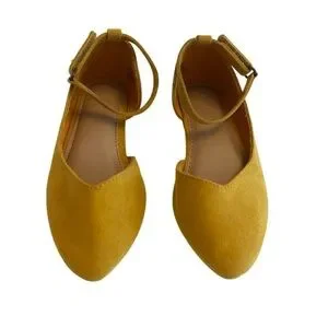 Old Navy Faux Suede Pointy Toe Ballet Flats Mustard Yellow w/Ankle Strap Kids 9T