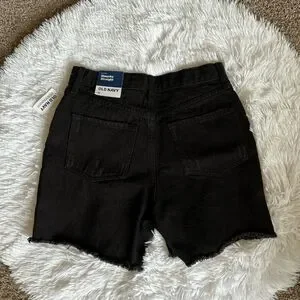 Old Navy High Rise Slouchy Straight Jean Shorts New Black Distressed Girls Sz 14