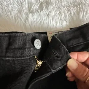 Old Navy High Rise Slouchy Straight Jean Shorts New Black Distressed Girls Sz 14