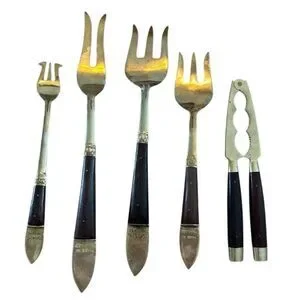 Old SIAM BRASS BUDDHA SERVING SET Serving Thailand Forks Nut Cracker
