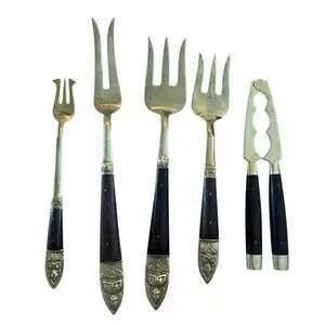 Old SIAM BRASS BUDDHA SERVING SET Serving Thailand Forks Nut Cracker