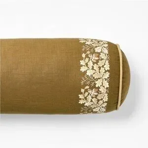 Olive Leaf Embroidered Bolster With Piping 7”x18” -Studio McGee