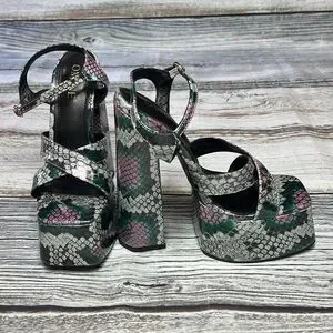 OMINE Women’s 6.5 Platform Heels – Purple/Silver/Green/Black – Size 11