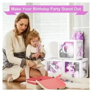 ONE First Birthday Balloon Boxes & Party Balloon Stand Column Tower