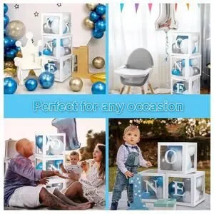 ONE First Birthday Balloon Boxes & Party Balloon Stand Column Tower