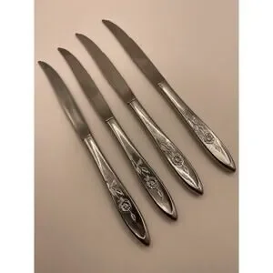 Oneida ROSEANNE 4 Piece Custom Stainless Dinner Knives Rose Pattern Roseanne