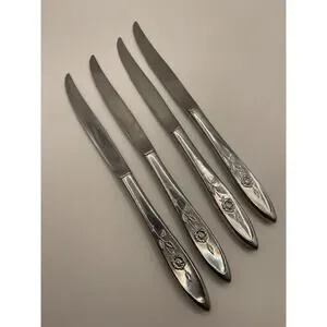 Oneida ROSEANNE 4 Piece Custom Stainless Dinner Knives Rose Pattern Roseanne