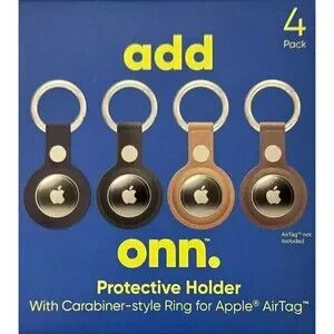 Onn Protective Holder Carabiner Style Ring For Apple AirTag Easily Attach 4 Pack