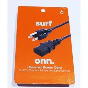 Onn Universal Power Cord 6 ft for PCs Monitors Printers Devices
