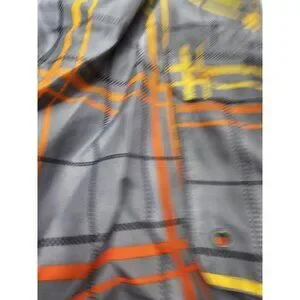 OP Gray Orange Yellow Patterned Lined Swim Trunks Shorts Men's Size Large