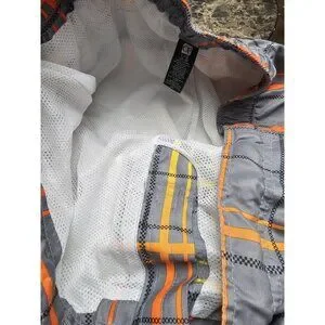 OP Gray Orange Yellow Patterned Lined Swim Trunks Shorts Men's Size Large
