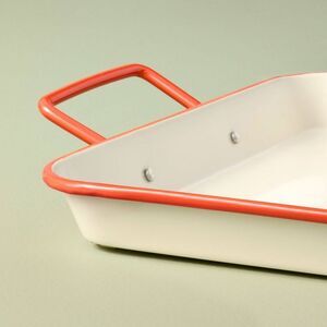 Open Box - Powder-Coated Metal Rectangular Serving Tray Cream Cream/Orange