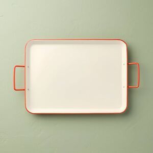 Open Box - Powder-Coated Metal Rectangular Serving Tray Cream Cream/Orange