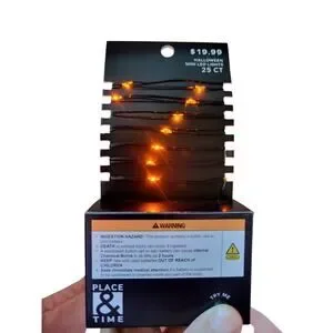 Orange Fairy Halloween 25 Mini LED String Lights Black Wire Battery Operated NEW