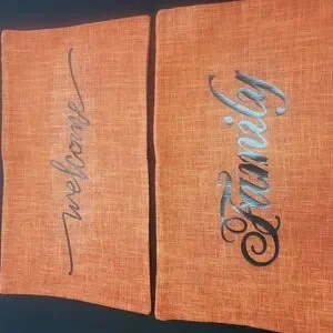 Orange Welcome and Family Pillow Covers