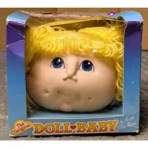 ORIGINAL DOLL BABY DOLL HEAD 3108 BLONDE PIGTAIL BABY 4.5" Vtg 1984 DIY Handmade