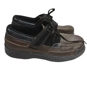 Ortho Feet Mens Leather Deck Shoes Brown & Black Size 14 Wide Width 4E Casual Co
