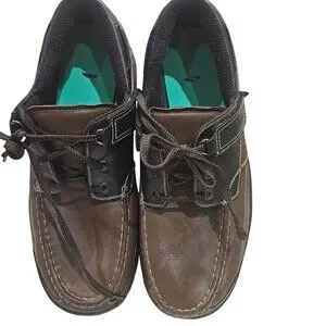 Ortho feet Mens Leather Deck Shoes Brown & Black Size 14 Wide width 4E Casual Co