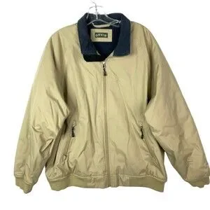Orvis Men's Large Fleece Lined Bomber Jacket/Coat Full Zipper Beige Orvis Men's Large Fleece Lined Bomber Jacket/Coat Full Zipper Beige
