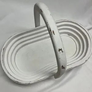 Oval Shaped Upcycled Alabaster Oak Wood Decor Basket Bowl Organizer