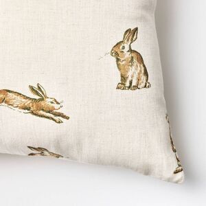 Oversized Printed Bunny Square Throw Pillow Linen/ Brown