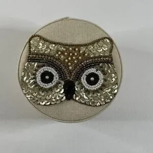 Owl Round Jewelry Holder NEW Sequins Beads Cloth Box Decoration