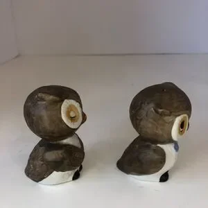 OWLS Salt & Pepper Shaker S&P Cute Brown Couple Kitsch Ceramic VINTAGE