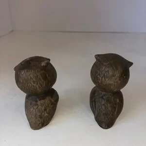 OWLS Salt & Pepper Shaker S&P Cute Brown Couple Kitsch Ceramic VINTAGE