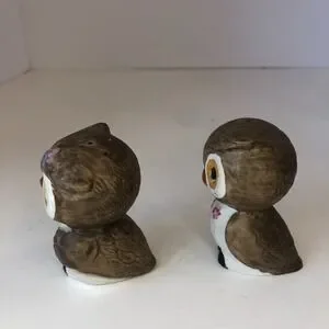 OWLS Salt & Pepper Shaker S&P Cute Brown Couple Kitsch Ceramic VINTAGE