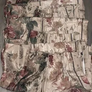 Pair JCPenny Pinch Pleat Lined Burgundy Olive & Tan Floral Curtains 50 X 84 NEW