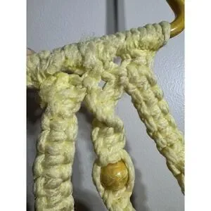 Pair Of Vintage Macrame Towel Holder Yellow Bohemian Mid Century MCM Wall Hang